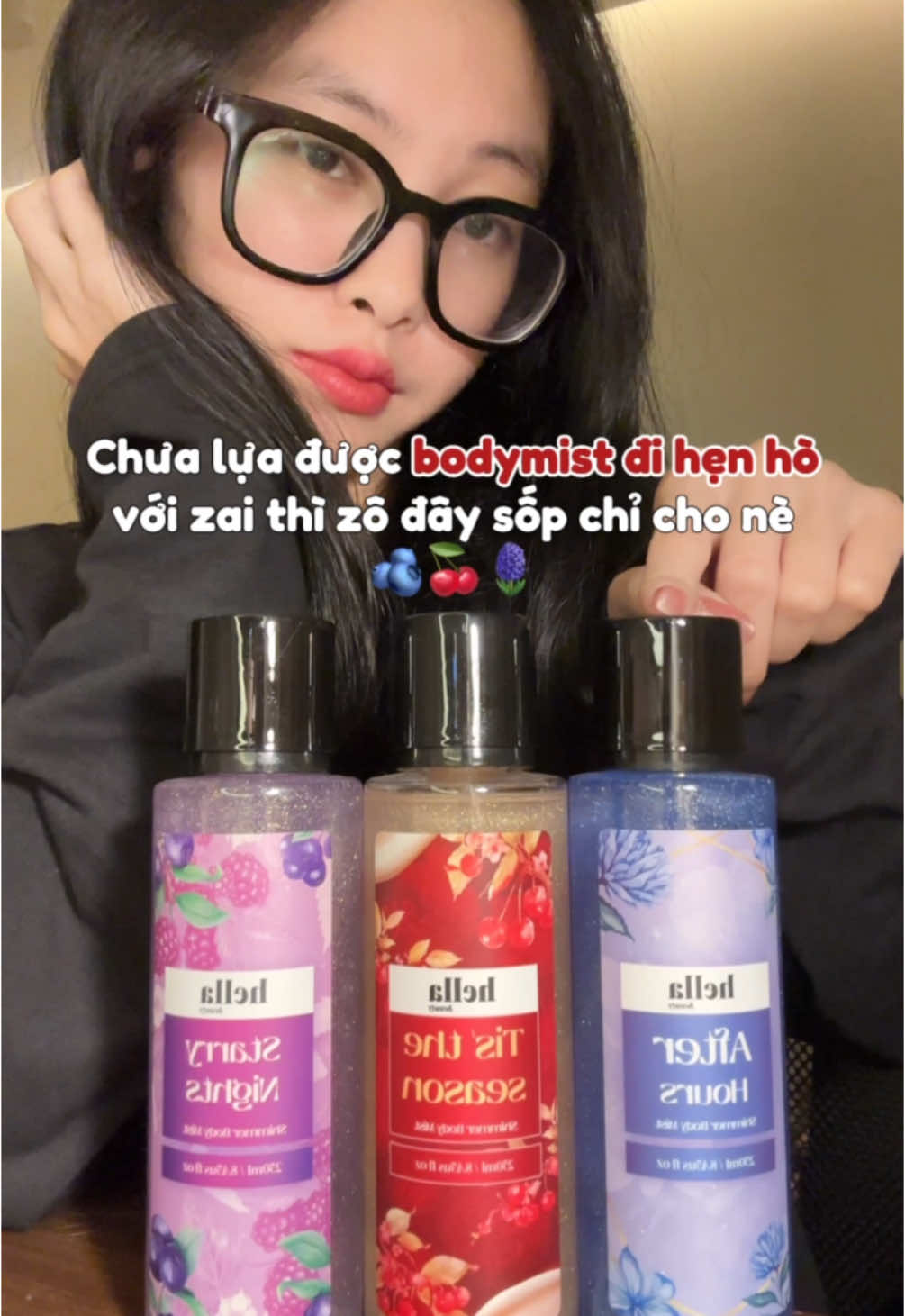 Khó quá không biết chọn chai nào thì để sốp lo nèeee 😝🫐🍒🪻#hellabeauty #bodymist 