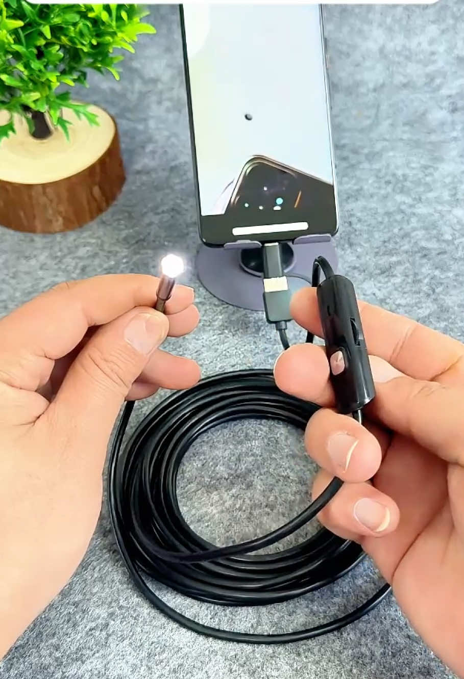 USB Borescope Camera, HD Endoscope with 6 Adjustable LED Lights, Semi-Rigid Snake Cable, Side Mirror, Hook, Magnet, for Android Smartphone Tablet Device