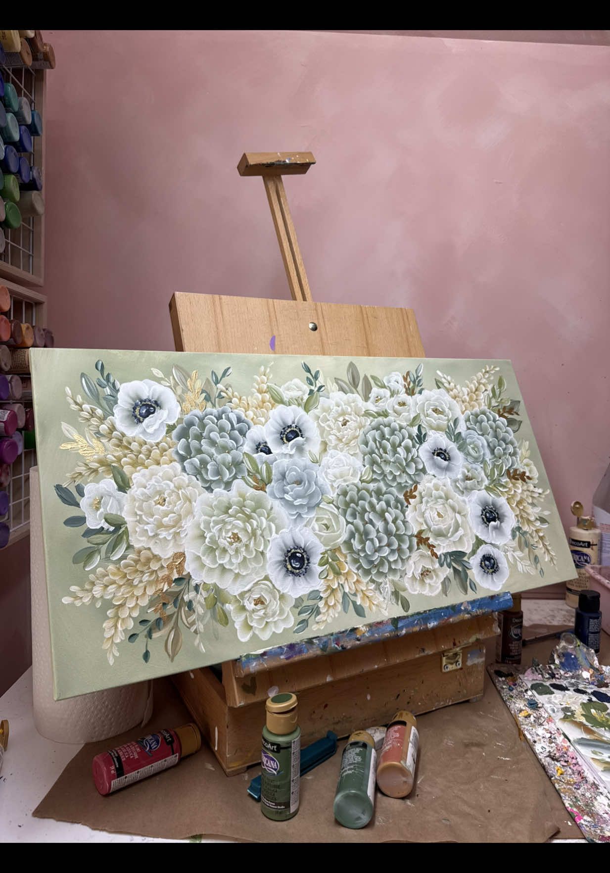 THIS GREEN!! 💚💚I’m thinking about making an entire collection of these canvases in different colors 🥹🫢 (I also think they would be such pretty Mother’s Day gifts) soo I might just have to do that 💕🤗 #camillacreations #artist #businessowner #artistlife #painting #flowerpainting #green #stpatricksday #canvasart #flowers #acrylicpainting #acrylic #art #bouquetpainting 