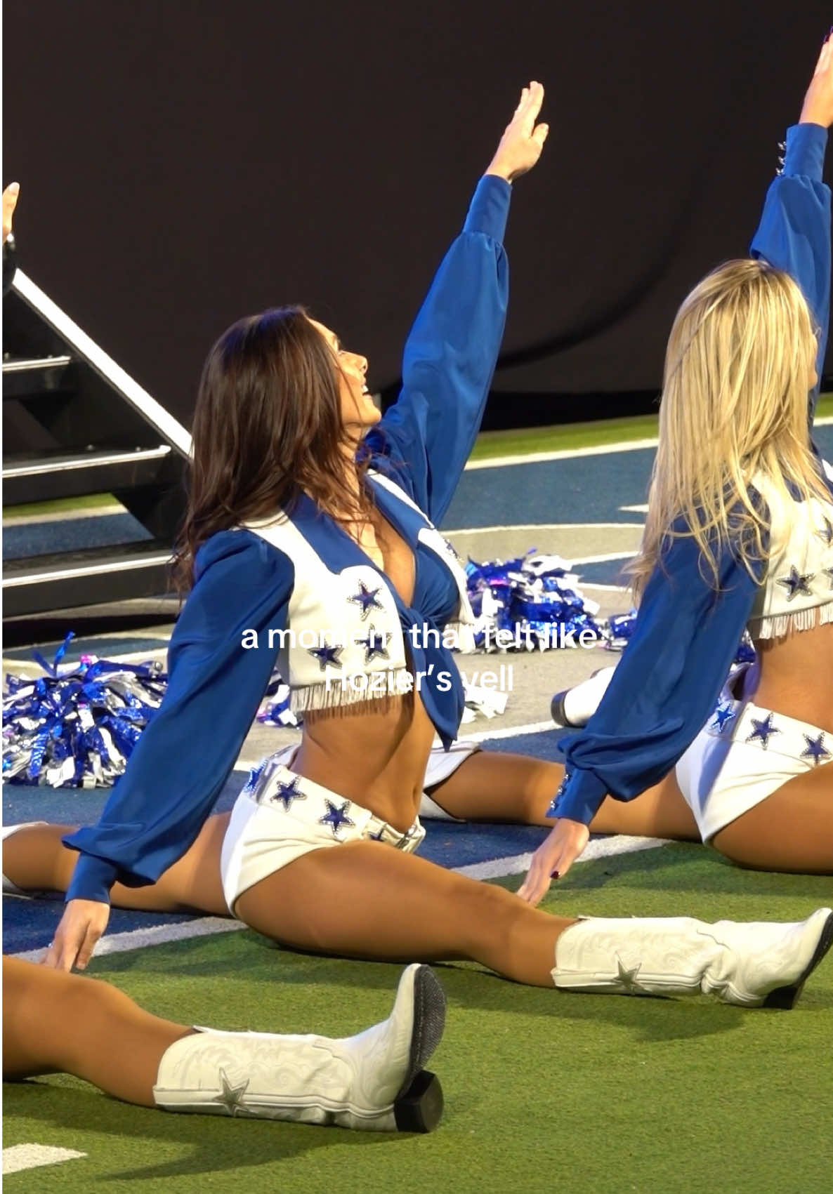 Might be yelling in pain, but also yelling because it’s the best feeling in the world 💙 🥹 #hoziersyell #bestfeeling #dcc #jumpsplit #dallascowboyscheerleaders #dance #hughkicks #thunderstruck #hozier #cheerleader 