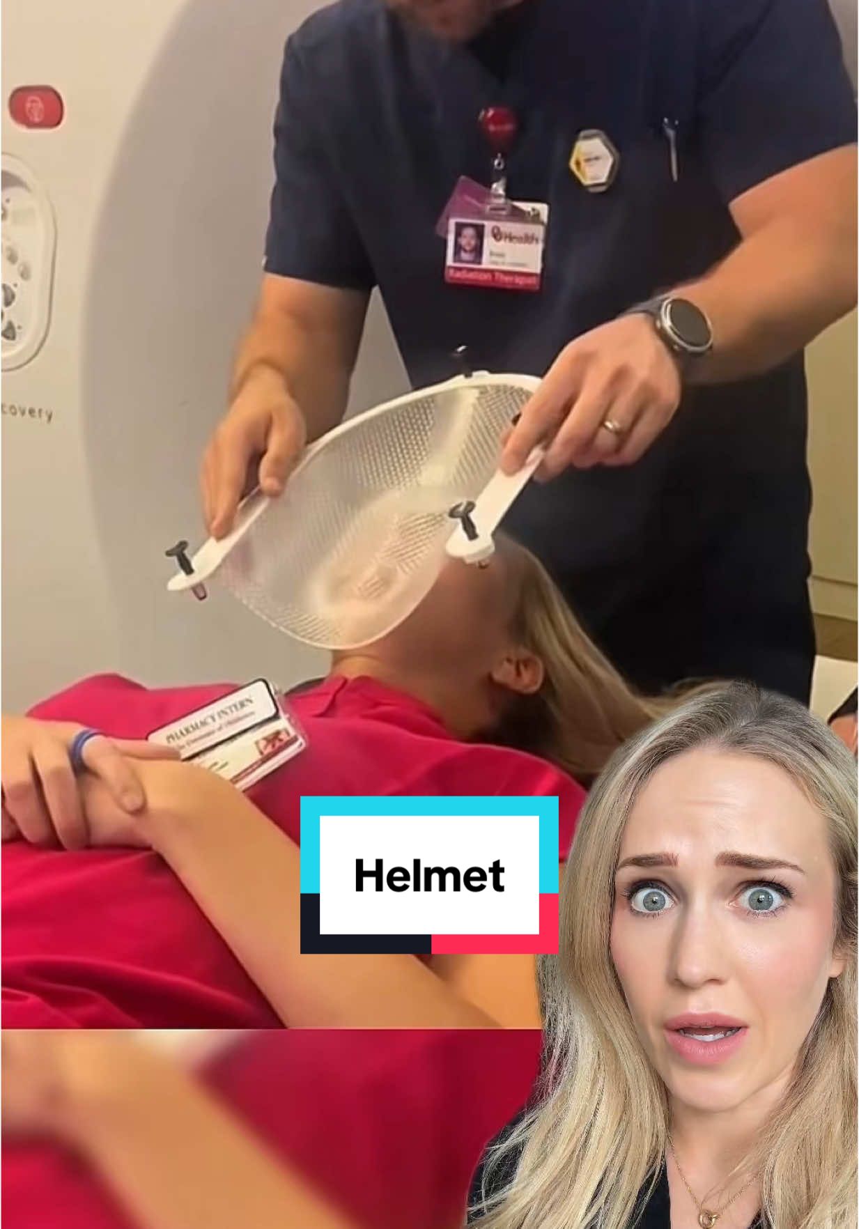 A radiation mask is a rigid thermoplastic mold used in cancer treatment to keep a patient’s head perfectly still during therapy. Heated to soften, it’s placed over the face and then cools to form a tight, custom fit—ensuring radiation hits only where it’s needed while protecting healthy tissue. (VC: @cayla) 