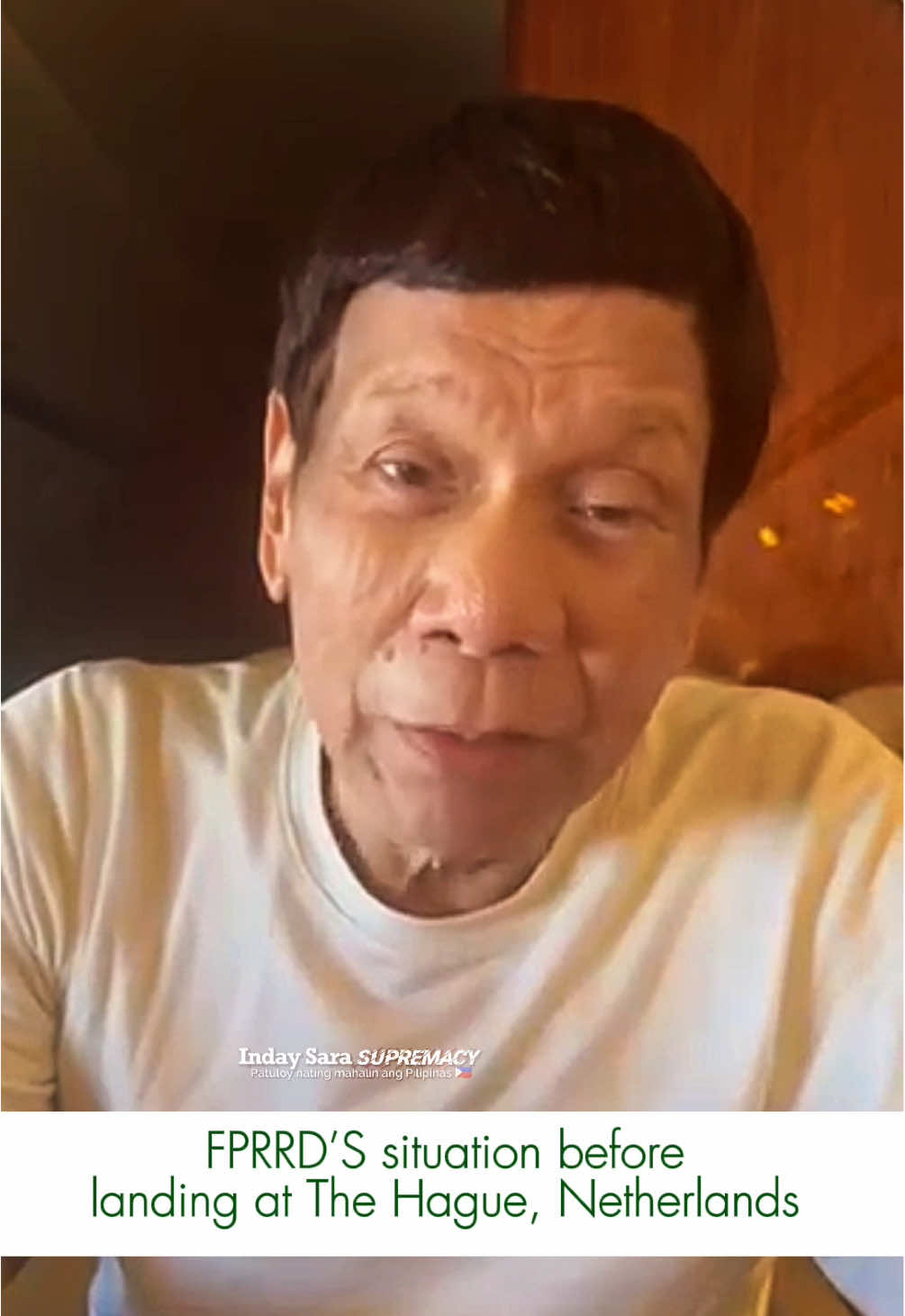 PRRD Update  March 13, 2025 Tatay Digong’s message as he’s about to land at The Netherlands.  “OKAY AKO. DON’T WORRY”  FPRRS assures Filipinos that he is fine. He reminds the police and military that this is the result of their past efforts—to keep the country safe. #RodrigoDuterte #SaraDuterte #ICC #netherlands #IndaySaraSupremacy