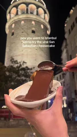 The viral San Sebastián cheesecake in Istanbul - worth all the hype😌 📍Viyana Kahvesi- GALATA  💰: 410TL (approx £9) I tried the milk and dark chocolate - I’m more of a dark chocolate girl so definitely preferred the latter. It was smooth, creamy, rich and light. Everything you want and more🤩 #sansebastiancheesecake #sansebastian #istanbul #istanbulfood #galatatower #istanbul🇹🇷 