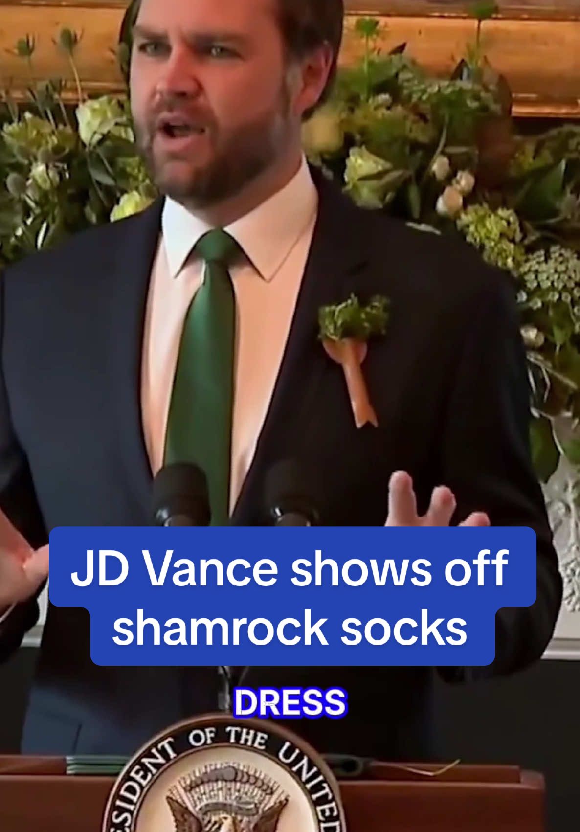 JD Vance is wearing shamrock socks for Irish prime minister Micheál Martin's visit to the White House.  #news #politics #jdvance #irish #shamrock 