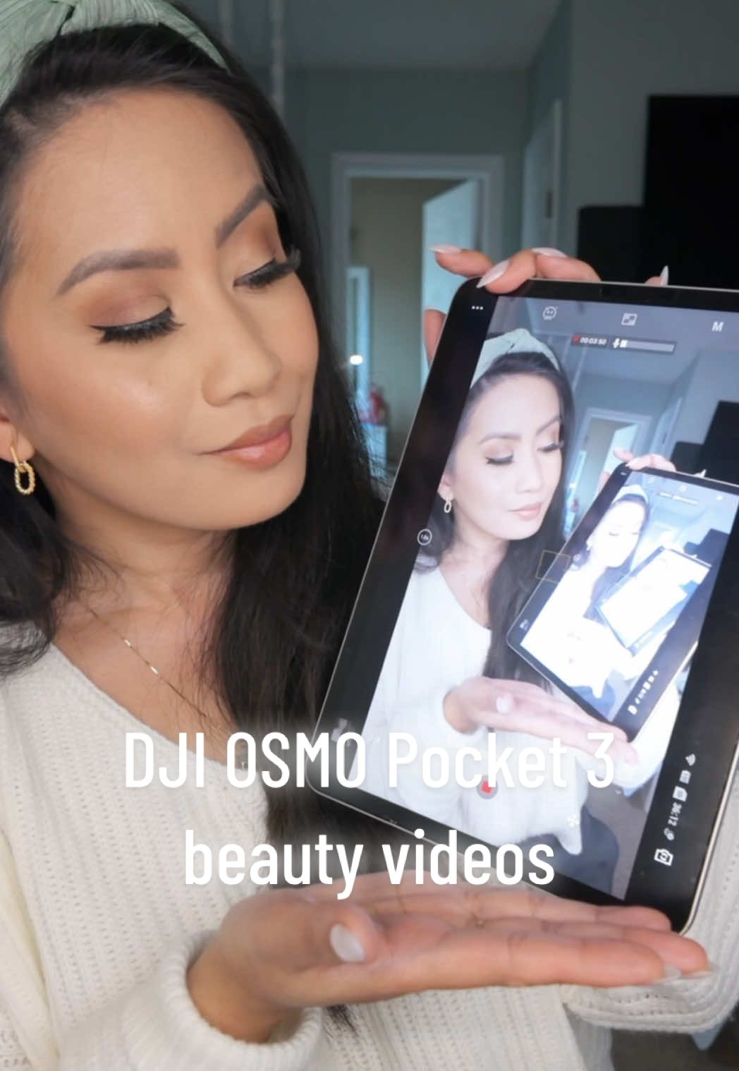 What do I use to film my beauty videos? The #djiosmopocket3 🩷 #beautyvideos #beautyinfluencer #camerasetup #makeup #beautycontentcreator #fyp @DJI Osmo @DJI Official 