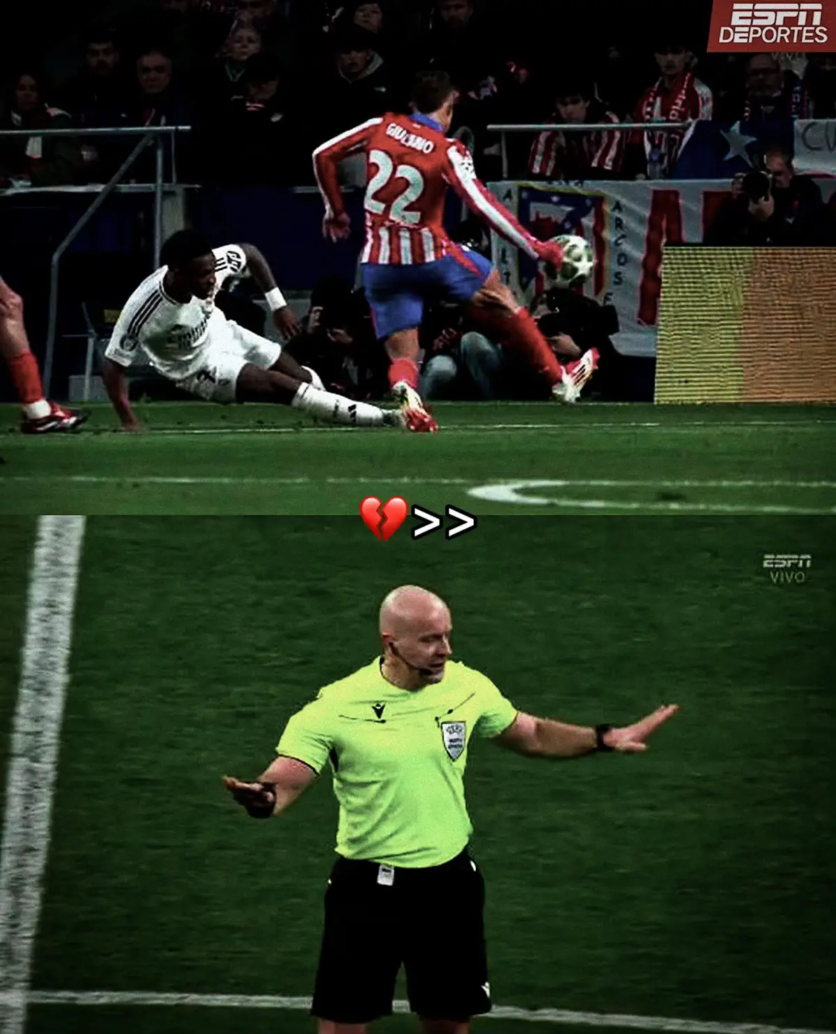 We already have controversy!! Vini center from the ground and the ball that hits in Giuliano Simeone's hand, but the Polish Marciniak considers it was not a penalty #footballtiktok #penalty #vinijr #realmadrid #atleticodemadrid #ucl #fyp #viral 