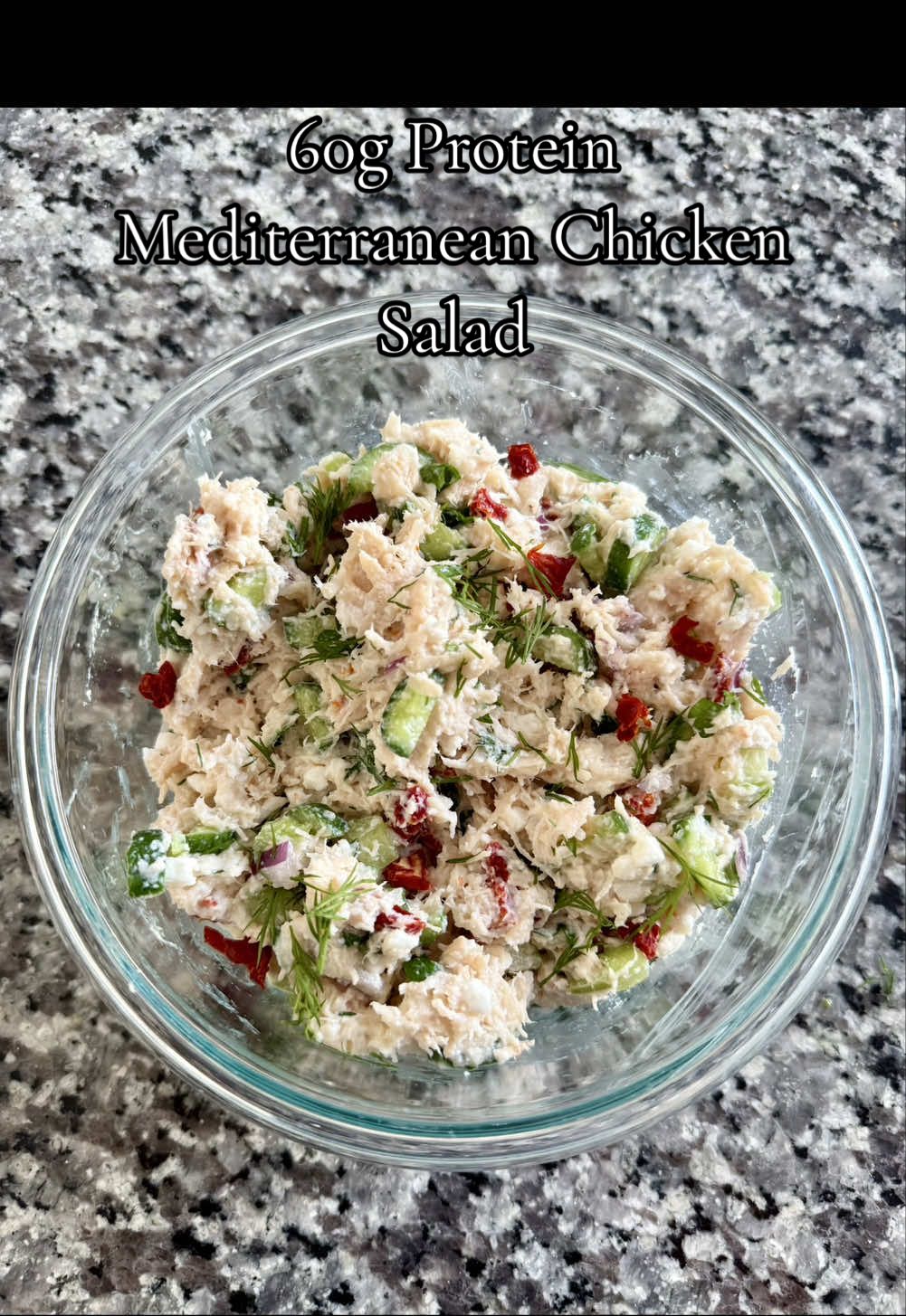 60g PROTEIN in 60 SECONDS🤌🏼 Mediterranean Chicky Salad Recipe: - 1 Can Chicken - 1/4 Cup Nonfat Plain Greek yogurt  -1/4 Cup 2% Cottage Cheese (Good Culture is G.O.A.T). - Garlic Powder, Onion Powder, Pink Salt, dash of Pepper (Season to taste). - Mini Cucumbers ( Mini Cocktail Cucumbers are the most crunchy👌🏼) - Celery - Red Onion   - Sundried Tomatoes  - Fresh Parsley  - Fresh Dill - 1/2 Lemon Freshly Squeezed Juice. **NOT LIME** 😅  ~ Approximately 260 Cal. 60g Protein. 5g Fat. 4g Carbs. (Macros vary upon mix-ins). #healthyrecipes #healthysnacks #proteinrecipe #sixpack 