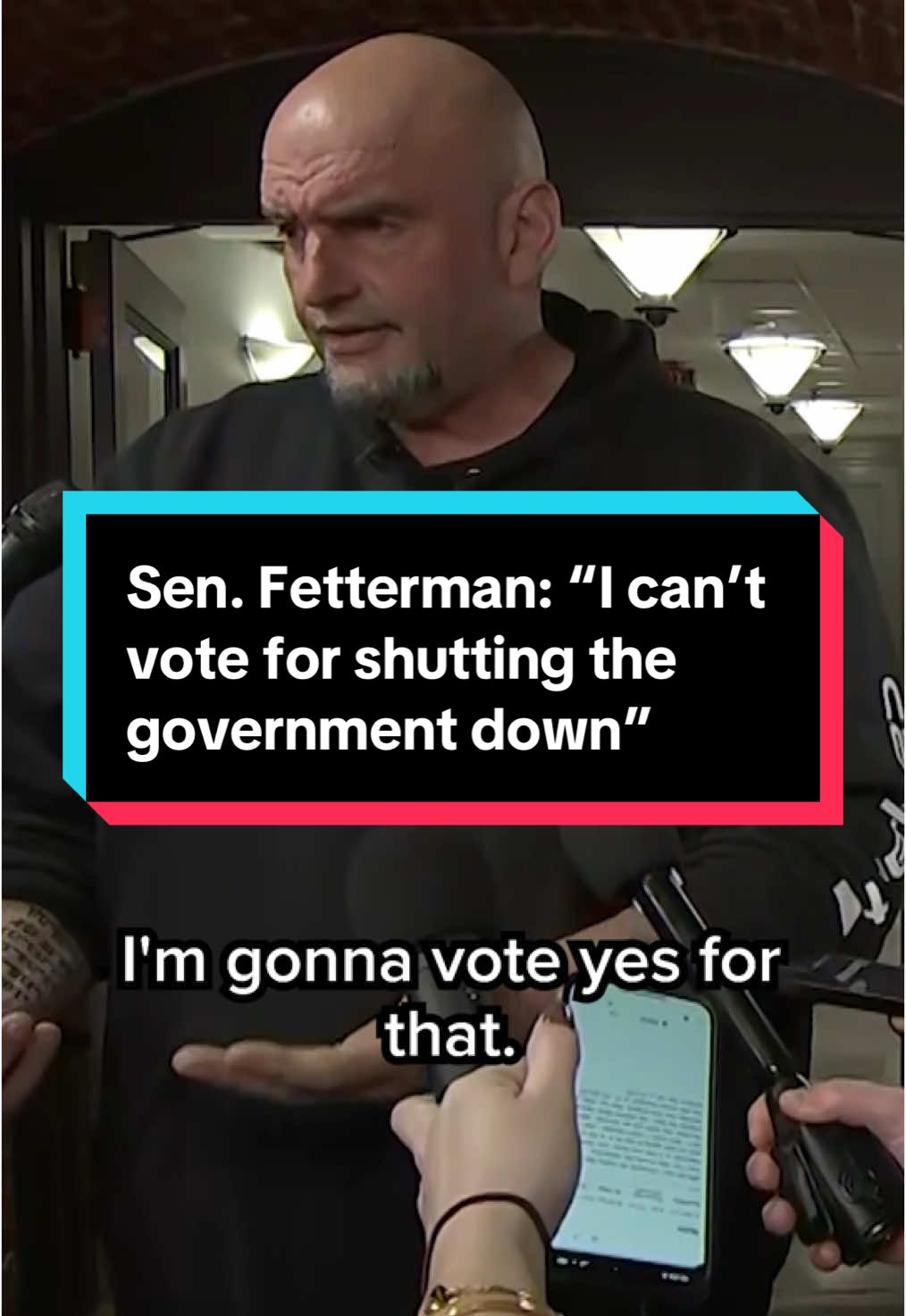 While many Senate Democrats say they will reject GOP's funding bill, leaving it uncertain whether Congress can avert a shutdown before Friday night's deadline, Sen. John Fetterman (D-Pa.) says he will be voting for the bill because shutting the government down will 