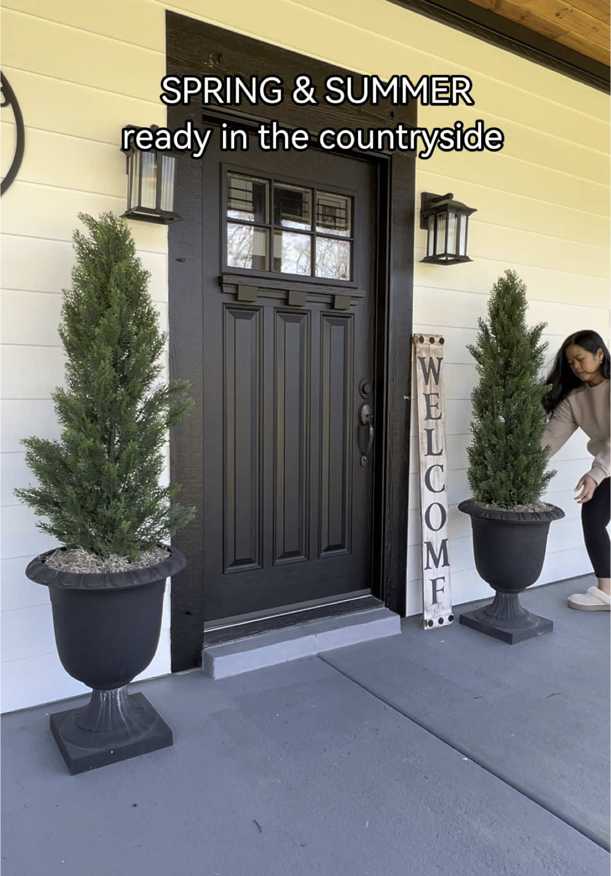 Refreshing my front door with these faux cedar bushes. #fauxplants #artificialplants #nearlynaturalfloral #tiktokshopping #homedecoronabudget #tiktokfinnds 