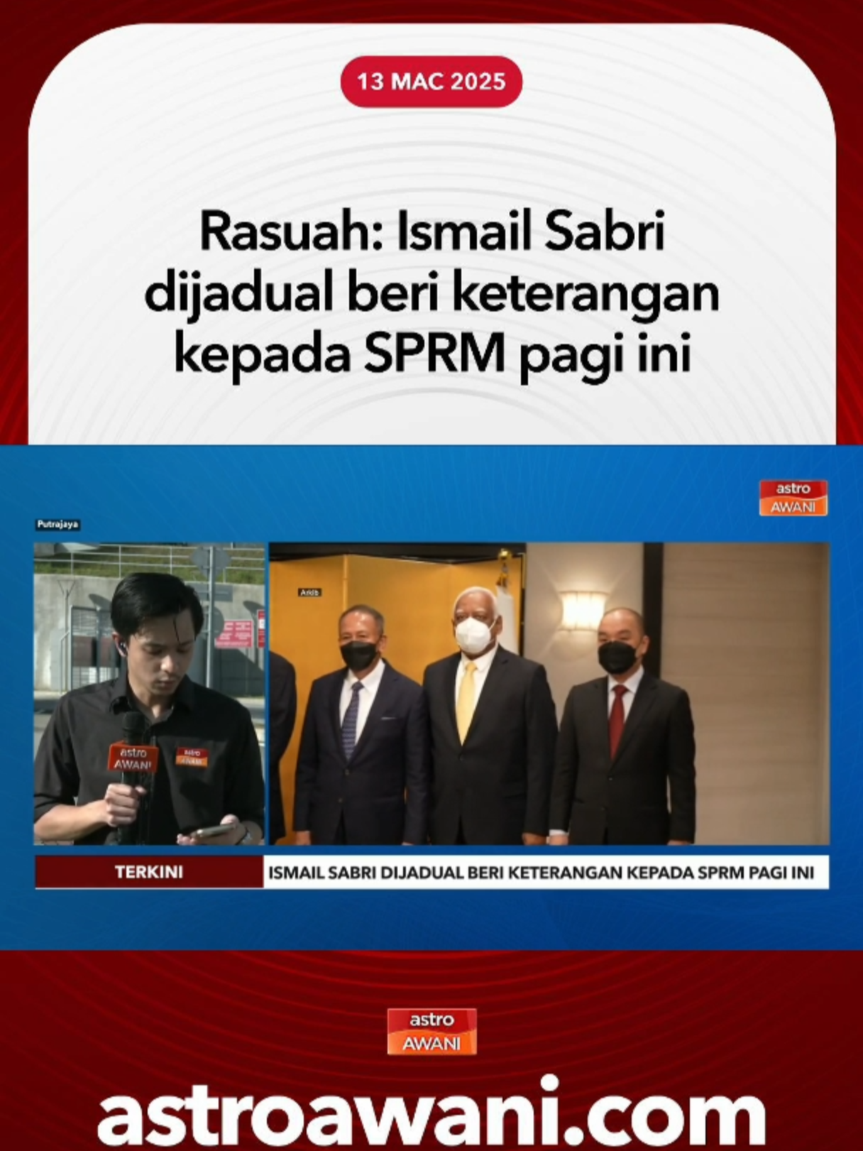 Wartawan Astro AWANI, Khalis Khadir berada di perkarangan Ibu Pejabat SPRM di Putrajaya untuk membawakan perkembangan terkini susulan siasatan rasuah dan pengubahan wang haram melibatkan bekas Perdana Menteri, Datuk Seri Ismail Sabri Yaakob. #AWANInews