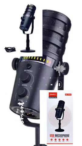 image shows a Jmary MC-PW12 USB microphone, designed for high-quality audio recording. Key features include:  Connectivity: USB plug-and-play. Usage: Ideal for podcasting, gaming, streaming, and recording. Sound Quality: Cardioid pickup pattern to minimize background noise. Additional Features: Volume control, noise canceling, and mute function. Compatibility: Works with desktops, laptops, tablets, and phones. seiya = 0944232909 = 7500 birr