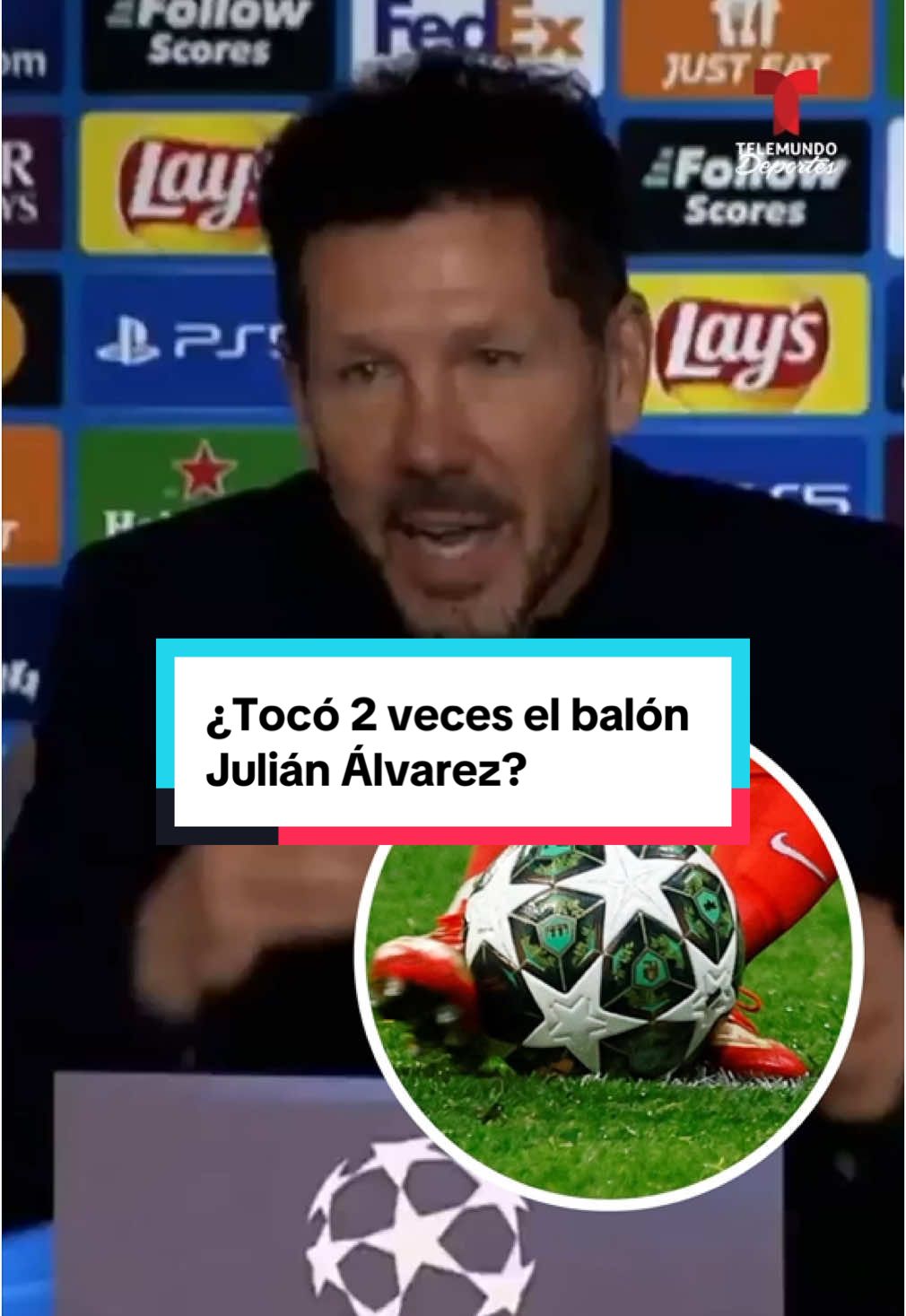 El “Cholo” cuestionando a la prensa  😡 ¡Molesto Simeone! pregunta a los “medios” si alguien vio que Julián Álvarez tocó dos veces el balón en el penalti 🔥 #UCL #cholo #simeone #champions #atleti #atleticodemadrid 