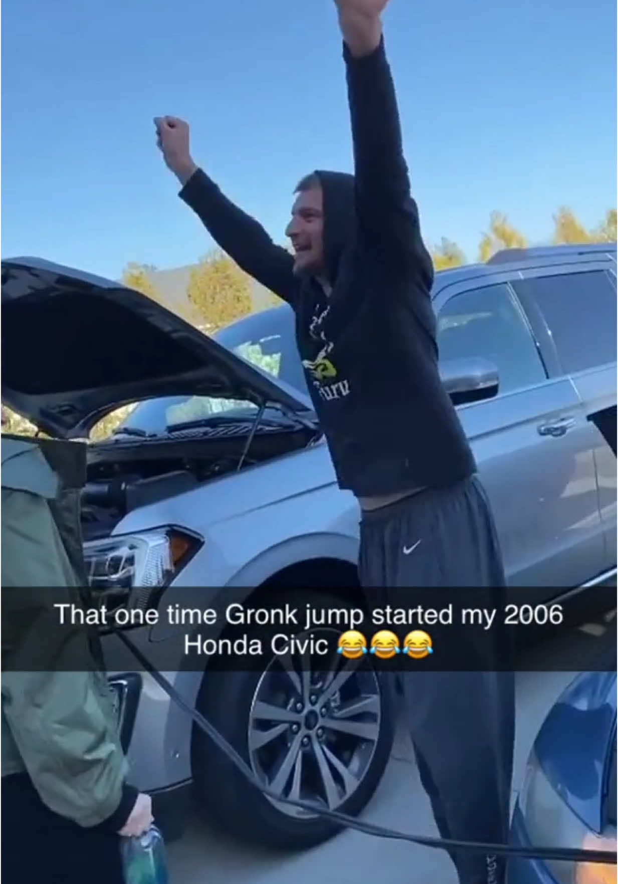 Gronk helped them jump start their car 😂 (via @Owen Moy) 