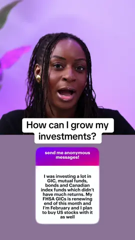 Ask Me Anything!  If you have been looking at your portfolio and are disappointed with the returns, here is my advice for you.  Your risk tolerance determines your returns.  If you’re investing in relatively low-risk securities like GICs and bonds, you will get low returns. These are meant to preserve your capital, they’re not too focused on growth.  If you want to grow your money further, index funds and ETFs would be the best way to go about it. ETFs are a group of individual stocks that have been curated by experts. Look into these and you’ll be able to grow your money.  If you want to take it up a notch, crypto & individual stocks are where you want to focus your energy.  Again, your risk tolerance determines your returns (and losses). Let me know if you have any questions, and if you agree or disagree with my take.  xo, Reni  #ReniTheResource #financialliteracy #AskMyAnything #Investing 