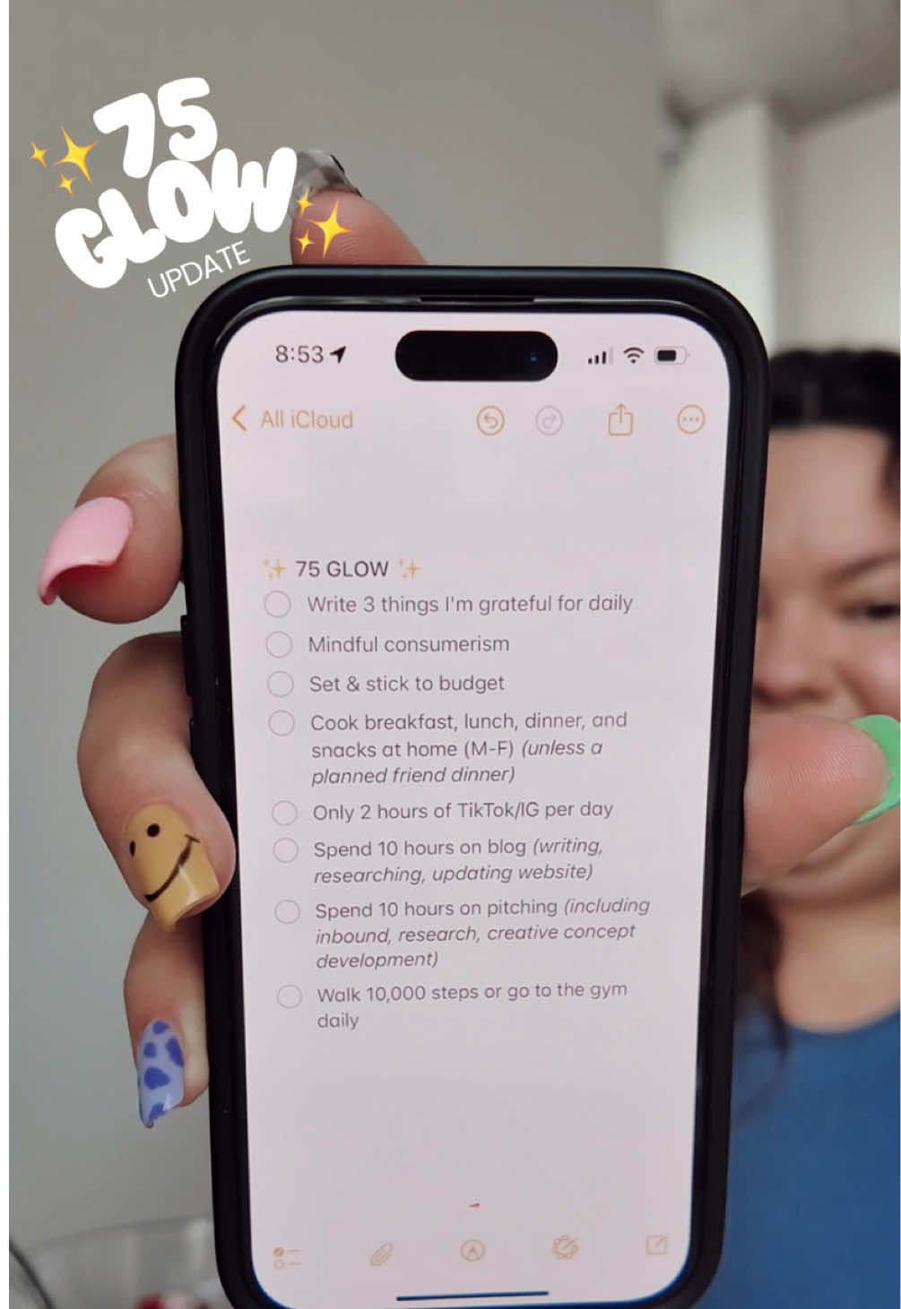 75 Glow check in 🫡 I’ve been overhauling my life over the past 30 days and have 40ish more to go.  #75glow #75glowchallenge #75hardchallenge #75softchallenge #75soft #rebrand 