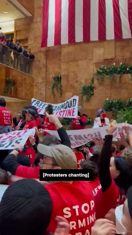 A group of protesters filled Trump Tower's lobby in support of Mahmoud Khalil, a Palestinian student activist detained by ICE over his involvement with pro-Palestinian demonstrations. Omar Jimenez reports. #cnn #mahmoudkhalil #trumptower