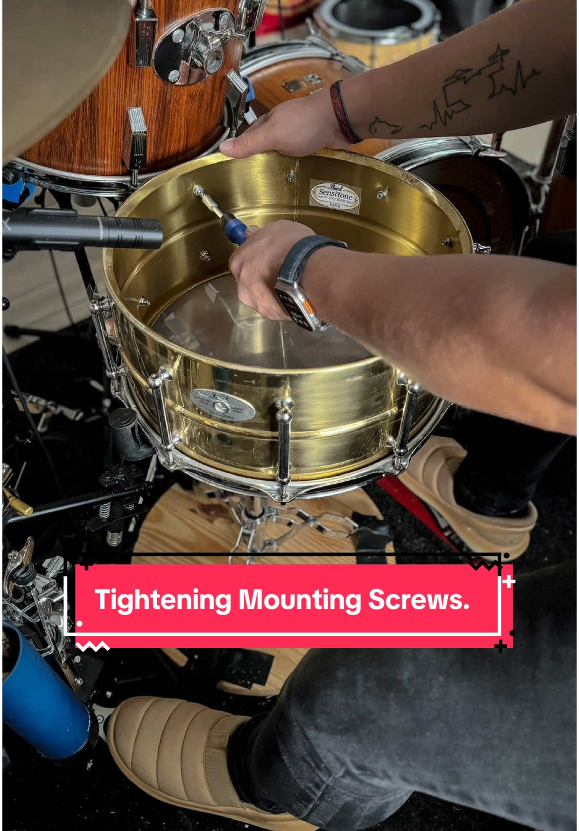 With all the things we want to learn on the drums, we tend to overlook some of the smallest things that can turn into a big problem when they aren’t consistently looked at. The mounting screws that hold your lugs, and throw-off butt plate onto the drum are one of those aspects we forget.  Screws loosen all the time, no matter how hard we hit them drums vibrate enough to eventually cause screws to loosen and fall out. The easy way to avoid this is to take the time to tighten those screws and make sure your drum is ready for any gig or session you play.  Additionally, having your mounting screws tight will allow tuning to be easier as well. Now the tension rod is not taking the pressure of keeping that lug in place and can now tension up freely with no restriction.  It doesn’t take but a couple of extra minutes when changing out your drum heads. Believe me, you and your drum will be better for it!  I would love to hear what you guys think. How often do you tighten the mounting screws on your drums? If you do, do you notice a difference in functionality? Leave a comment. Let’s talk about it! Stay creative, and have a great rest of the week. Love you, guys!! Okay. Byeeeee. 🥁🤓👊🏻❤️🙏🏻 — #testabeatdrums #thedrumsultant #drumtuning #snaredrum #snare #drummer #vibe #geartok #drumtok #process #technique #fixxerupper #tuning #sound #CapCut #drumtuning #techtiptuesday #doityourself #toolsofthetrade #mountingscrews #drumsultant #techtip #workbox 