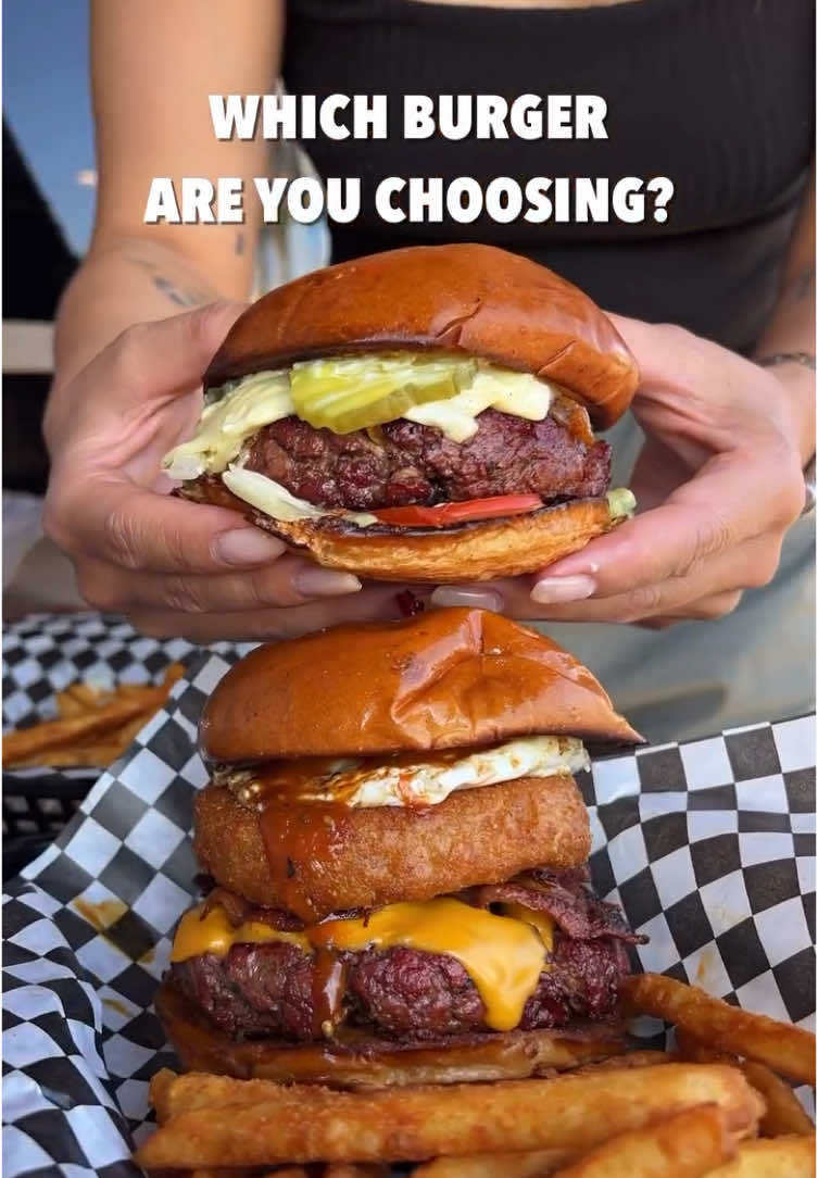 Which burger are you picking? 😏   📍6904 Miramar Rd, San Diego #brisket #burger #sandiego #restaurant #bbq #texasbbq 