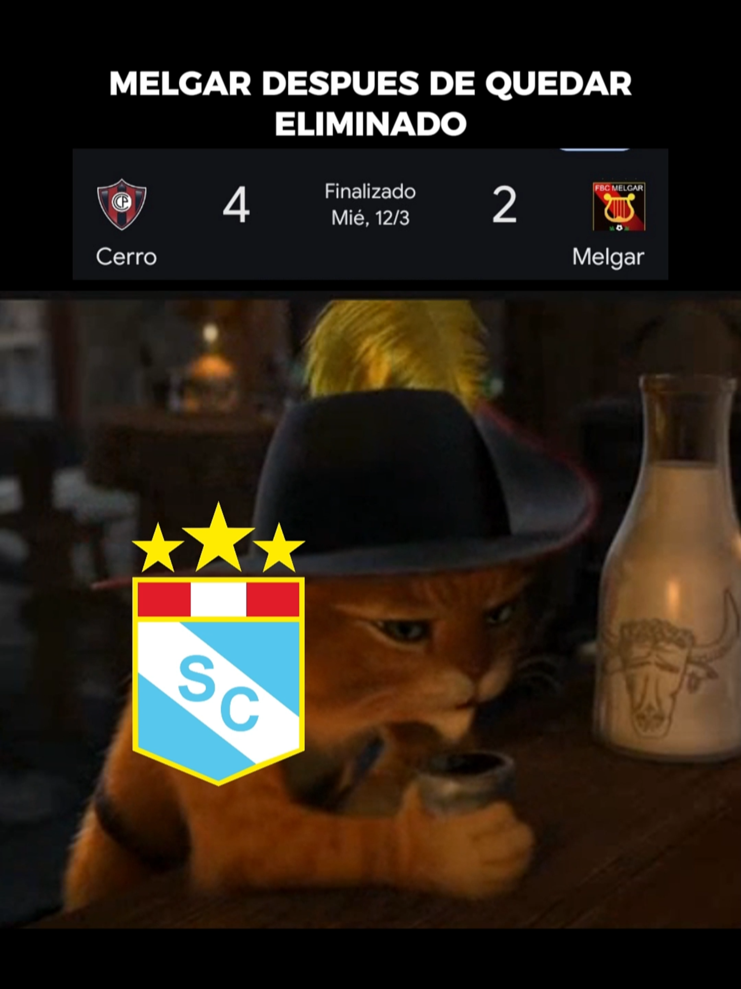 Melgar eliminado , jsja me dio risa cristal #universitario #universitariodedeportes #alianzalima #futboltiktok #cristal #sportingcristal #humor #gatoconbotas #Shrek #viral_video #fyp #futbol #copalibertadores