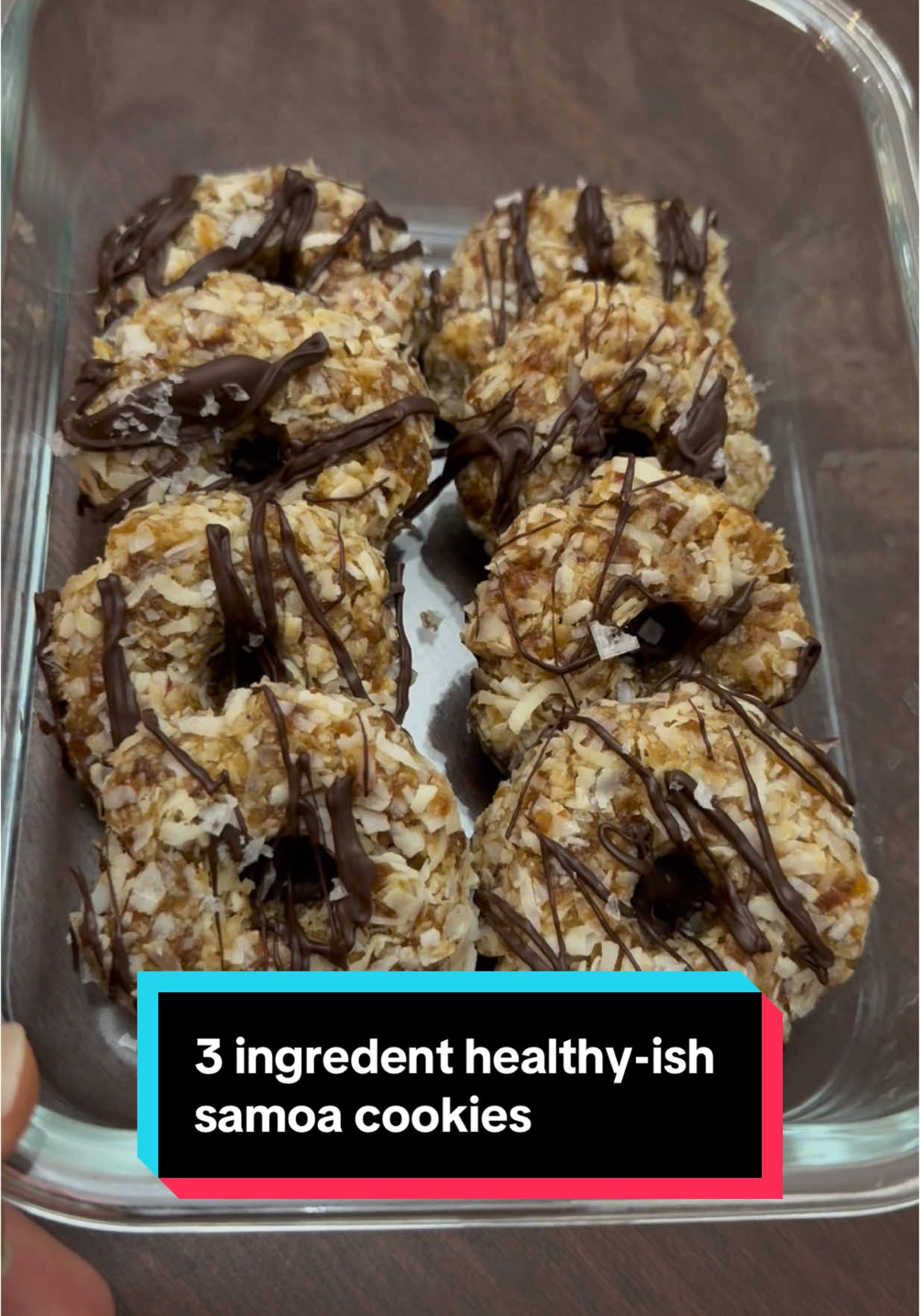 3 ingredient, healthier version of my favorite Girl Scout cookies- samoas!  Saw @Madelyn | Harvesting Health make these and I had to try them out for myself.  #girlscoutcookies #healthyswaps #dates #healthytreats #healthydessert 