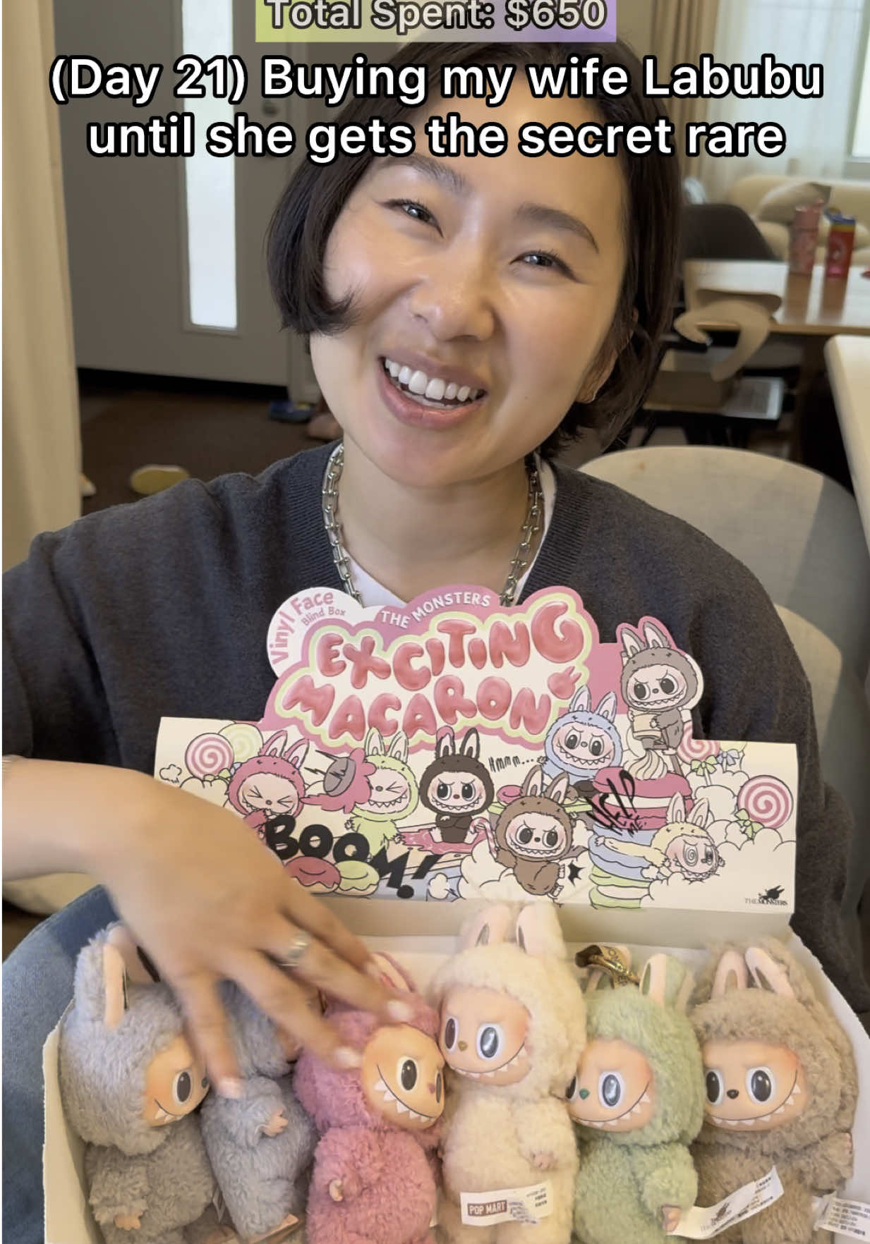 Ya’ll told me to buy my wife a whole box of Labubu to get the Secret Rare… 😭 (Day 21, $650 Spent) #hungryFAM #labubu #popmart @POP MART US @Julie Lin 