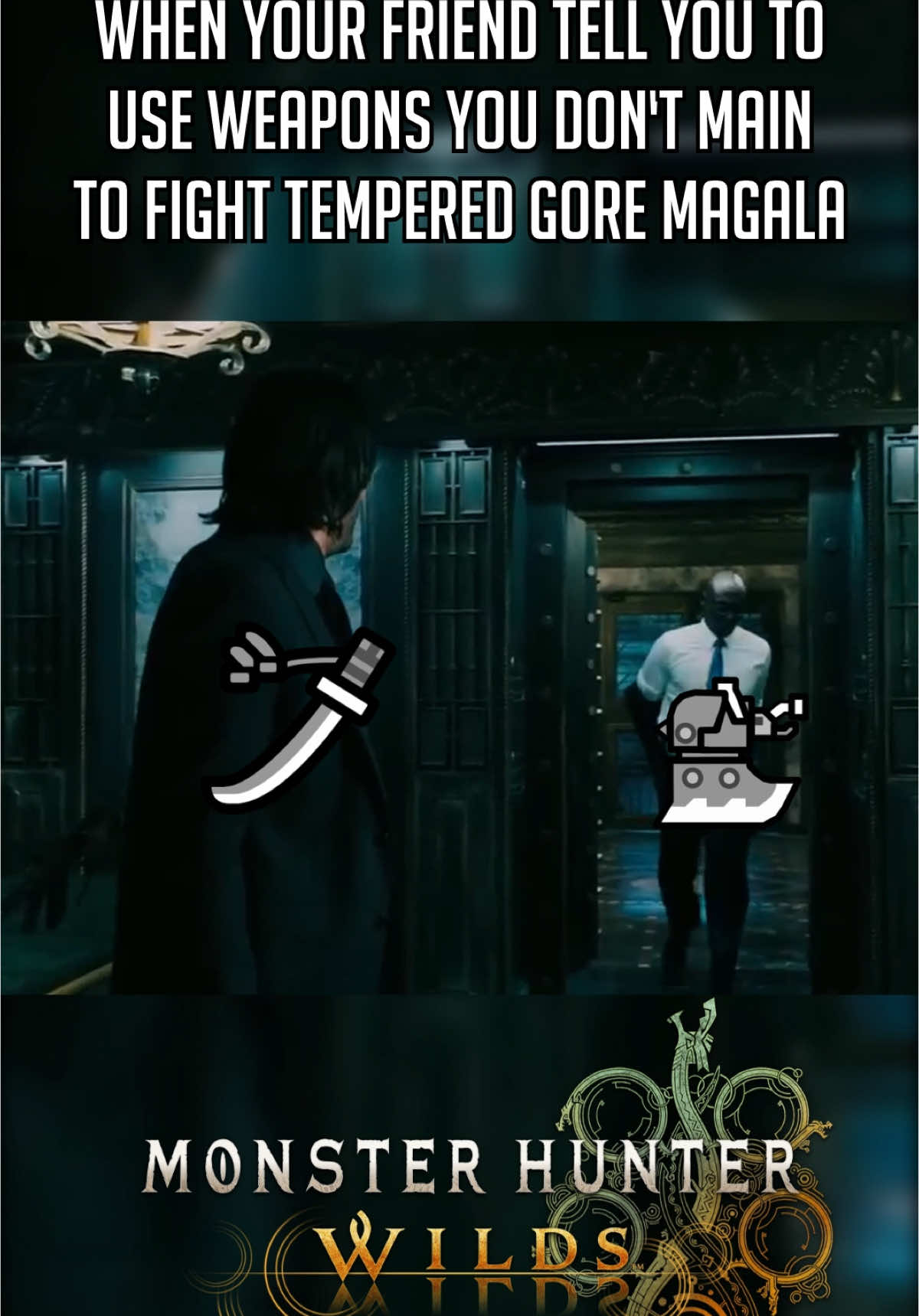 What weapon do you use to fight Tempered Gore Magala? I use Bow.  #monsterhunter #monsterhunterwilds #GamingOnTikTok #johnwick #meme #goremagala #fyp #gaming #friends #monsterhunterwildsedit #mhw 