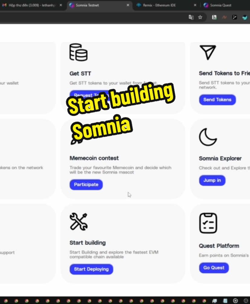 Hướng dẫn ae start building kèo Somnia 270 triệu đô #airdrop #mmo #binance #btc #paws #noris #layeredge #pi 