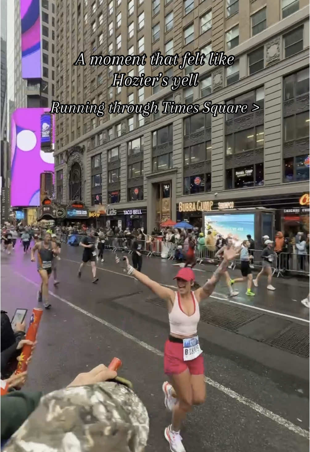 Times Square only closes twice a year. New Year’s Eve and the NYC Half Marathon. Hearing the roar of the crowd was indescribable 🥹🏃‍♀️🗽❤️🍎 #nyc #timessquare #halfmarathon #runner 