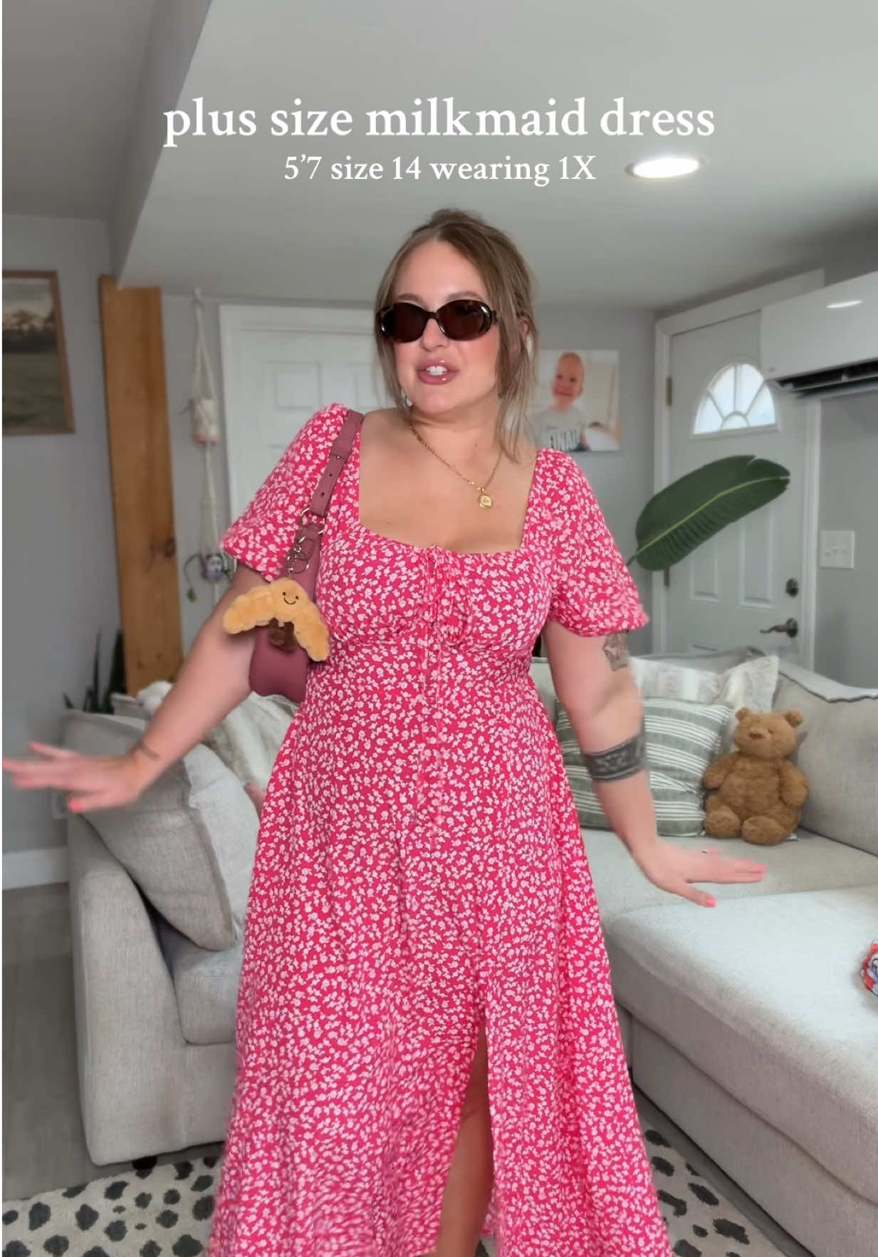 Midsize try on of this plus size milk maid dress! Absolutely love it! Runs generously- I’m a 14 wearing a 1X but I could have gone with the 0X! #midsizefashion #plussizefashion #springdress #summerdress #easteroutfit #easterdress #midsize #midsizestyle 
