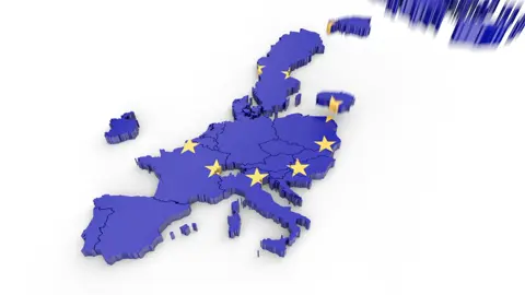 Map of the European Union with a flag formed by the countries of its composition falling from top to bottom on a white background #stockvideos #stockvideo #royaltyfree #copyrightfree #copyrightfreevideo 