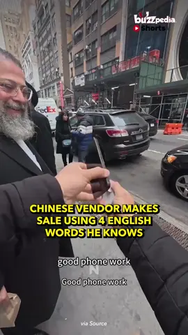This Chinese vendor hops language barriers like it's a low fence. Business transcends language. via: @buzzpedia.in 📽️Video by: Gabe Jung 🤳Click our linkinbio to sign up to our daily newsletter. 📰Follow us for the latest Asian News @NextShark #reel #business #marketing #china #newyork #english #chinese