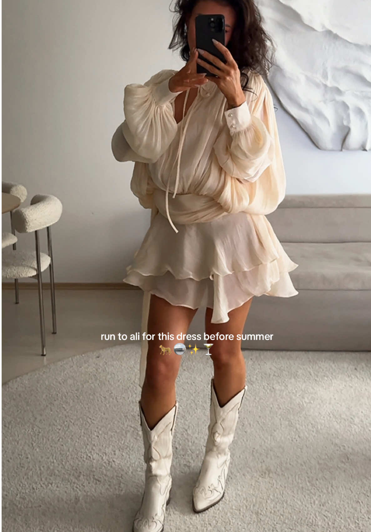 miss rosier who?? #summerdress #viraldress #viraloutfit #missrosier #missrosierdupe #dupe #aliexpress #alifinds #aliexpressdress #summeroutfit #summeroutfits #cowboyboots #pearlbag #shein #sheinfinds #beigedress 