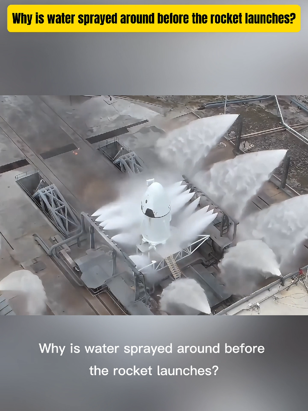 Why is water sprayed around before the rocket launches?#rocketlaunch  #spacetechnology  #noisereduction  #launchtower  #rocketscience  #WaterSpraySystem  #aerospaceengineering 