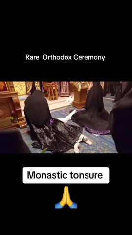 0.1% Rare Orthodox Ceremony.The tonsure into monasticism is the religious rite through which a person is officially received into the monastic life in Orthodox and Catholic traditions. This ceremony symbolizes a total commitment to God, renouncing worldly life to embrace prayer, obedience, and asceticism. Stages of Monastic Tonsure In Orthodox Christianity, there are typically three levels of monastic tonsure: 	1.	Rassophore (Beginner Monk/Nun) – The first stage, where the person receives the monastic robe (rassa) and begins their spiritual journey, but does not yet take full vows. 	2.	Stavrophore (Lesser Schema Monk/Nun) – A more advanced stage, where the monastic takes solemn vows of poverty, chastity, and obedience, receiving the paraman (a small cloth with a cross) as a sign of commitment. 	3.	Great Schema (Full Monastic Life) – The highest level, also called the Angelic Habit, where the monk or nun fully dedicates themselves to a life of intense prayer and asceticism, wearing a distinctive robe called the schema. Symbolism of the Tonsure 	•	Cutting of hair – A sign of humility and submission to God’s will. 	•	New name – The monk or nun receives a new name, symbolizing their spiritual rebirth. 	•	Black robes – Represent death to the world and a new life dedicated to Christ. 	•	Candles and Gospel reading – The light of Christ guiding their path. Monastic tonsure is considered a spiritual marriage to Christ, where the monk or nun dedicates their entire being to prayer and the pursuit of holiness. #fyp #f 