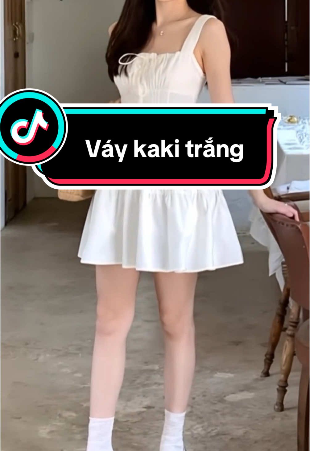 Váy Kaki Trắng 2 Dây Nhúm Ngực 2 form ngắn dài #trangabi #tiktok #xuhuong #vaynu #vaynuxinh #vayngan #vaydai 