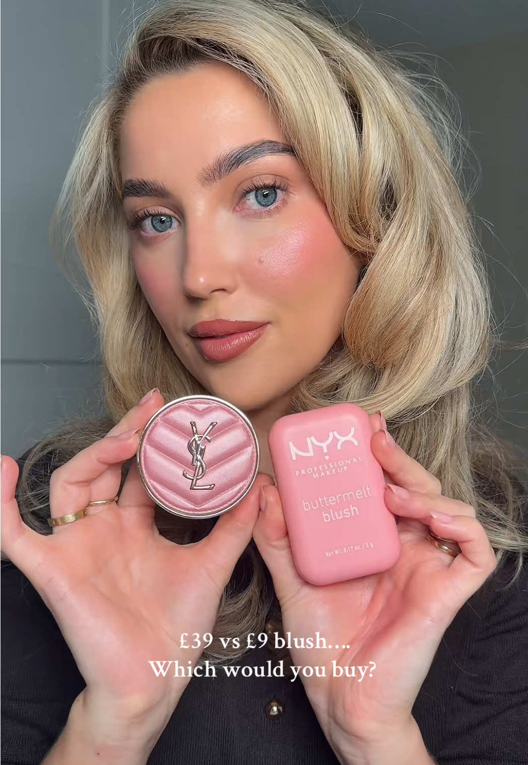 Luxury or affordable? Which would you go for? #blushers  @nyxcosmetics_uk buttermilk blush shade butta together  @YSL Beauty make me blush shade 44. #pinkblush 
