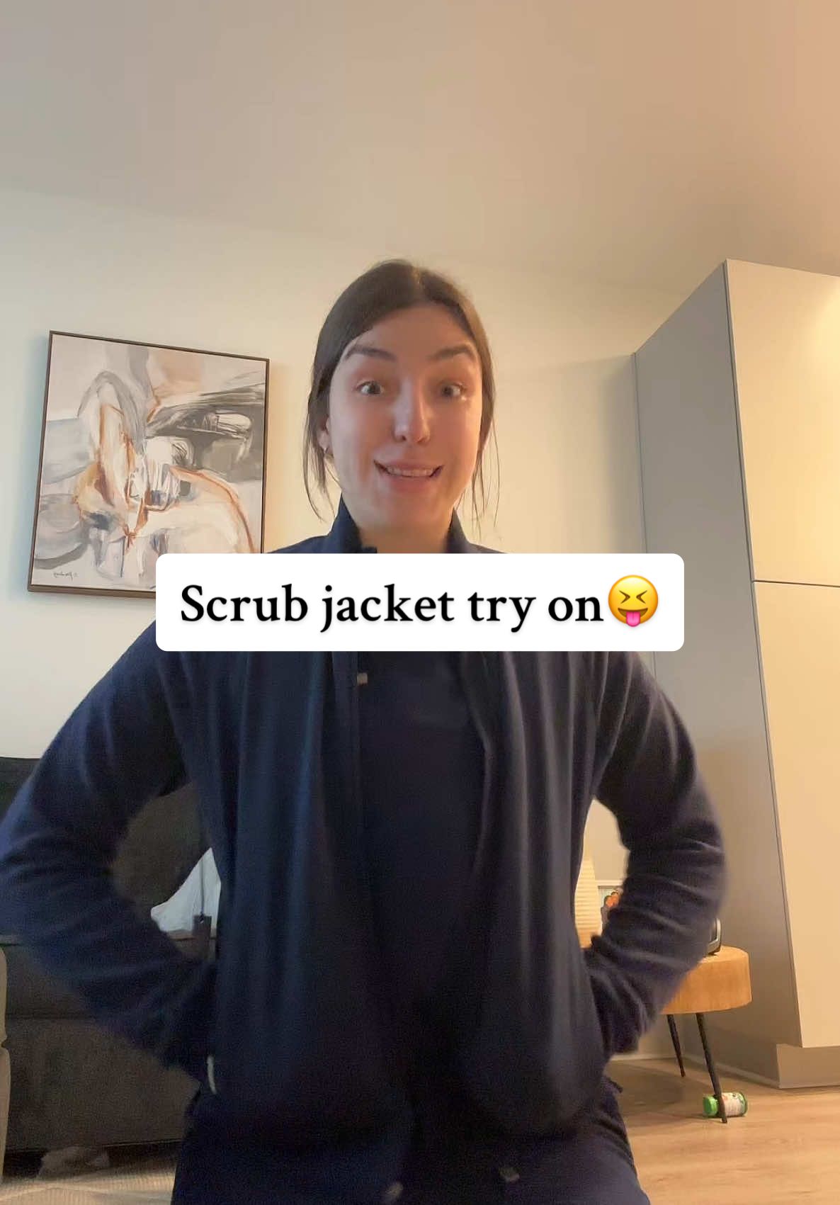 Try on my cute new jacket🤭❤️  from @Jaanuu #jaanuuscrubs #jaanuu scrubs #tryon #scrubs #navyscrubs #nurse #scrubjacket #haul #Vlog #nurselife 