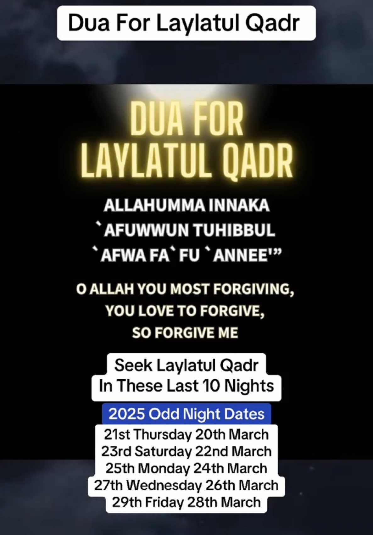 Dua for Laylatul badr, Spend these nightsh seeking the forgiveness of Allah with twarch beautiful Dua. #laylatulqadr#Ramadanch #ramadan2025 #islamic_video #journeyoverthebridge #muslimmotivation #dualaylatulqadr 