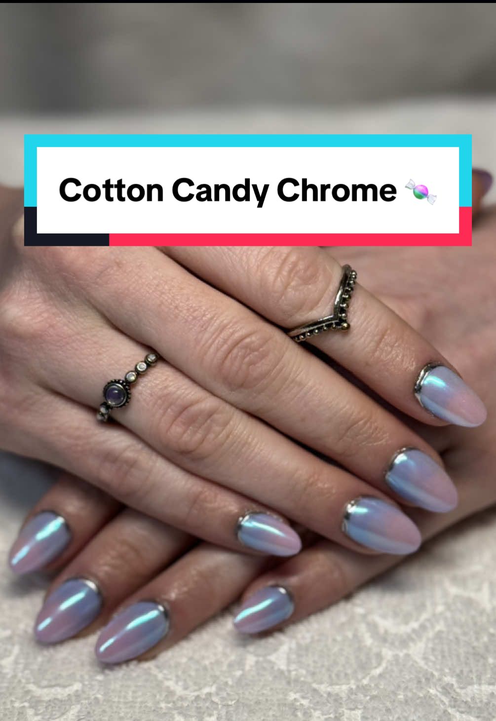 Springing into some cotton candy chrome 🍬🌷 #gelxnails #nailart #dndgelpolish #fyp #apresgelx #nails #handpainted #nailtransition #ombre #ombrenails 