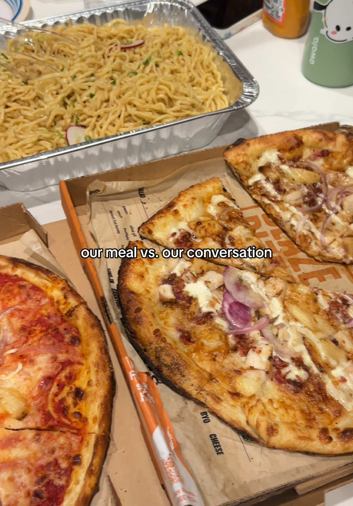 all we do is yap and eat #fatties #blaze #garlicnoodles #pizza #eating 