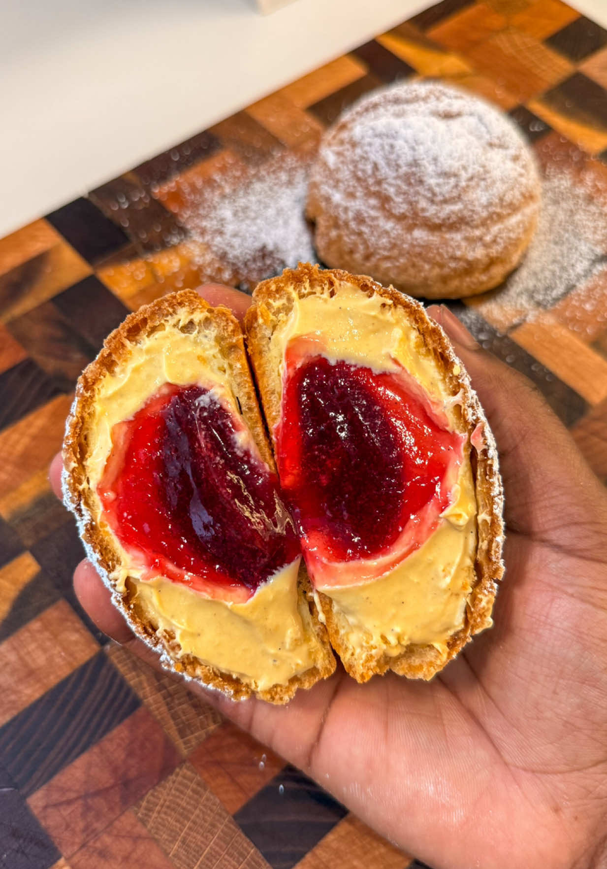 Grub sessions: Plantain Custard & Sorrel Choux buns 🇯🇲  Crisp choux buns with a creamy plantain cremeux and sorrel & ginger filling 😮‍💨 have I taken it too far? Would you try this?👀 I had a vision and made it happen, I’ve been thinking about this recipe for a while, testing and testing to get it right and it’s ALMOST there! Pastries and baking has slowly become my calling, but it’s not for the faint hearted 😭 I’m always going to get it done though! Full recipe coming soon, one more round of testing and it’ll be perfect.  #chouxbun #plantaincustard #foodporn #thegrubworkskitchen 