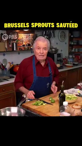Brussels sprouts sautéed and crispy on the edges. #jacquespepin #homecooking #food #cooking #kqed #foryou #fyp #videoviral 