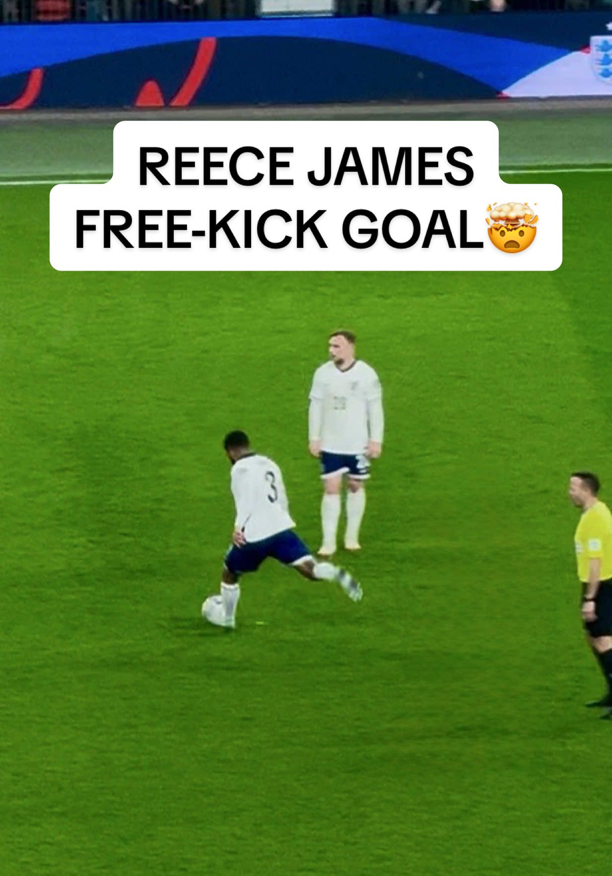 @Reece James FIRST GOAL FOR ENGLAND😱🔥⚽️ Reece James with a moment of brilliance😍 The full-back stepped up from 25 yards and curled a stunning free-kick into the top-right corner🎯 The keeper didn’t move🤯 A world-class strike for his first England goal⚽️ #England #Football #ReeceJames #Goal #Latvia #ThreeLions #fyp #FootballTikTok #WorldCupQualifiers #Soccer   