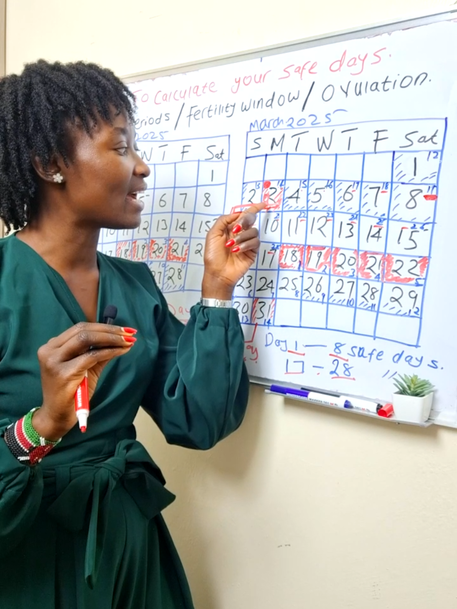 Calculating / Counting Safe days to prevent pregnancy or get pregnant.  Safe Days are the days in a woman’s menstrual cycle when she is least likely to get pregnant if they have unprotected s*x. How to Calculate Safe Days To use this method, you need to track your menstrual cycle for at least 6 months and understand when you ovulate. Here’s how: Step 1: Track Your Menstrual Cycle. Step 2: Identify Your Fertile Window. Step 3: Determine Your Safe Days Safe Days = Days before and after the fertile window. Watch the full video and let's learn together. ❤️  #pregnancy #pregnancytiktok #howtotiktok #viralvideo #foryoupage #LearnOnTikTok #SRHR #healtheducation #reproductivehealth #safedays #calculator 
