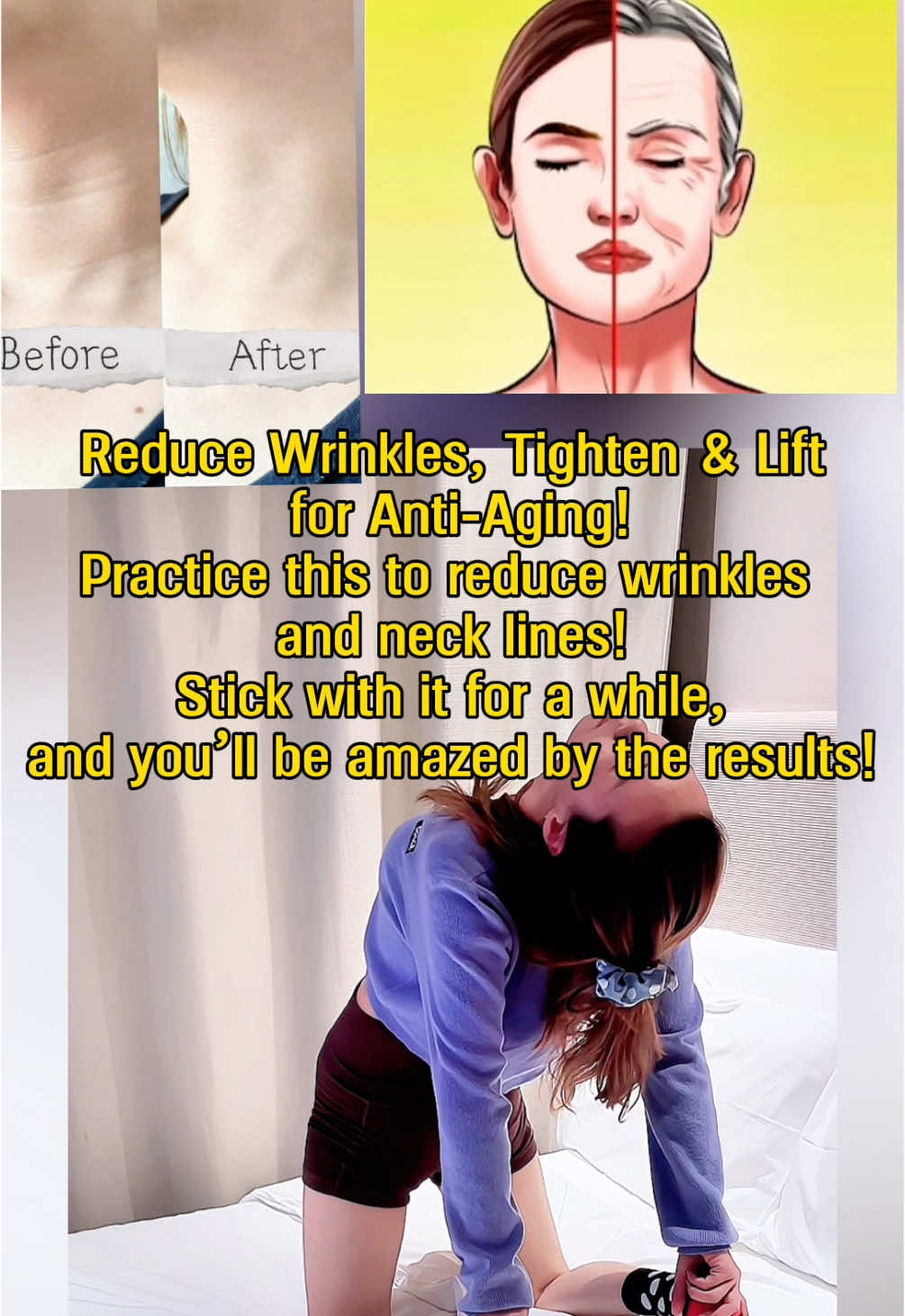 Reduce Wrinkles & Tighten Skin! Practice to reduce wrinkles & neck lines! #shorts #antiaging #skincare #yoga #wrinklefree