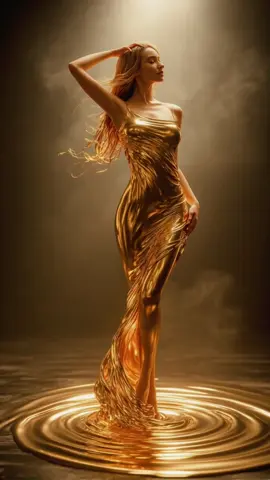 She moves like liquid gold, each step a ripple of elegance and power. The golden water reflects her radiance, shimmering with every graceful turn. A goddess in motion, untouchable, mesmerizing, divine. #GoldenGoddess #DivineBeauty #LiquidGold #EtherealGlow #QueenVibes #LuxuryAesthetic #GoldElegance #SensualGrace #TimelessBeauty #AIArt #CinematicMagic #FantasyQueen