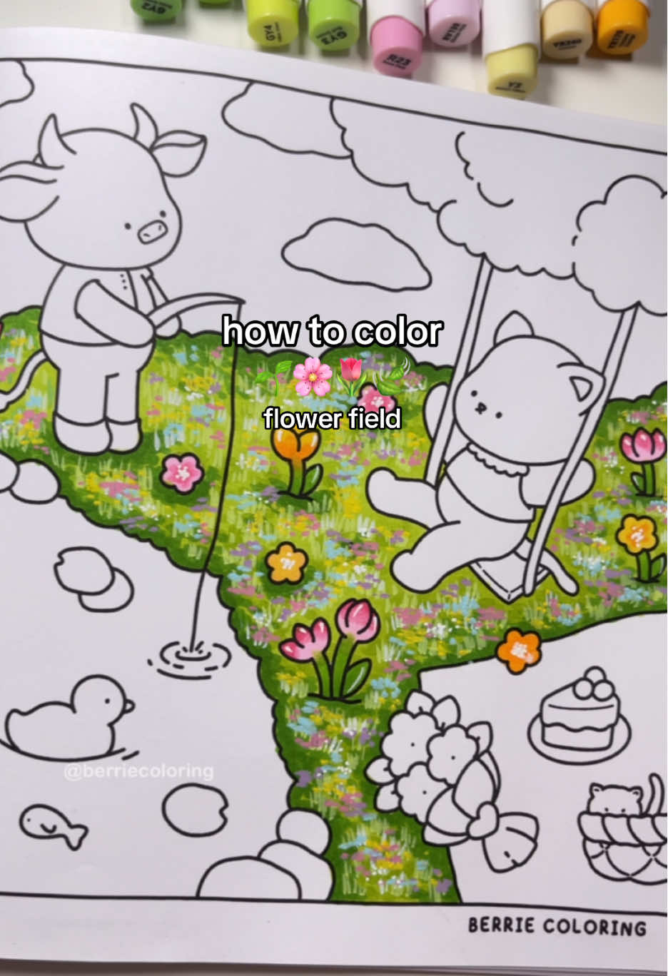 Watch this flower field go from blank to beautiful!🌱🌷🪻🌸🌼  🎨Book: Berrie Coloring Volume 3 🎨Medium: Ohuhu alcohol markers, Grabie acrylic pens (code BERRIE15 for 15% off Grabie products) [ 🔗 to everything is on my profile ] #berriecoloring #berriecoloringbook #coloringtutorial #coloringtut #howtocolor #coloringtherapy #coloringpages #coloringbook 