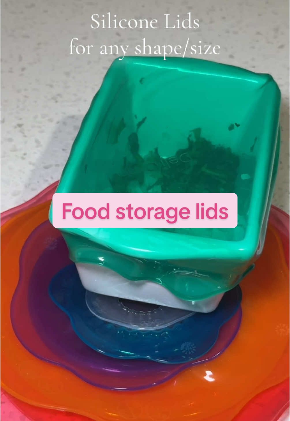 Silicone Lids for any shape and size.  #siliconelids #adjustablelids #lids #KitchenHacks #kitchenmusthaves #kitchengadgets #foodstorage 