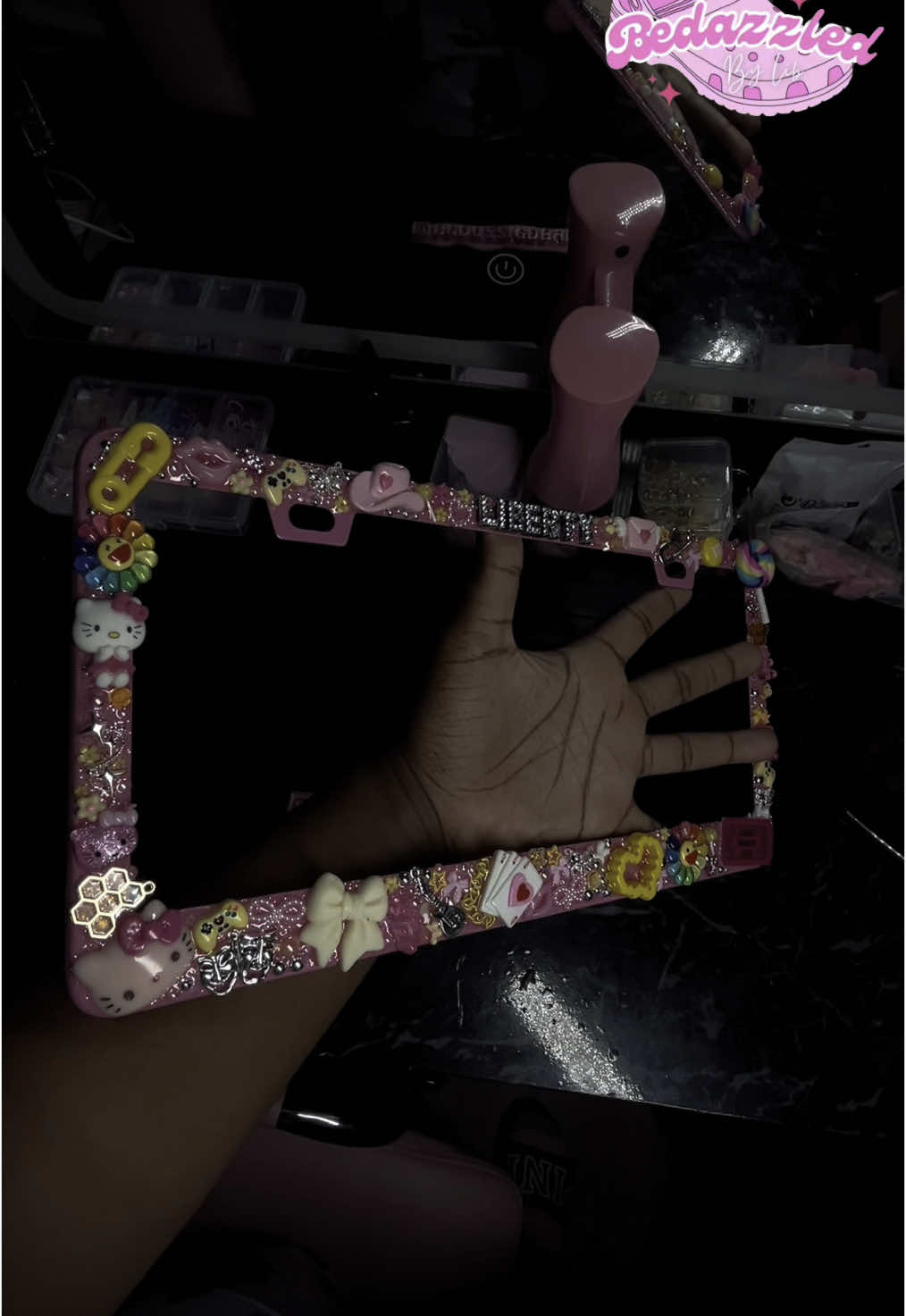 Junk Liscense Plate Frame🥰  very cutesy! DM bedazzledbylib on instagram to place your order! 💕 