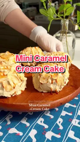 Mini Caramel Cream Cake. Recipe linked in my bio. #minicake #caramel #creamcake #minicaramelcreamcake #desserts #baking #Recipe #fyp #viralvideos #viraltiktokvideo 
